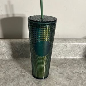 Starbucks green aqua grid rainforest venti